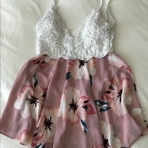 Pink and white mini dress